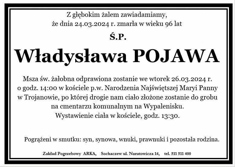 Nekrolog - Władysława Pojawa