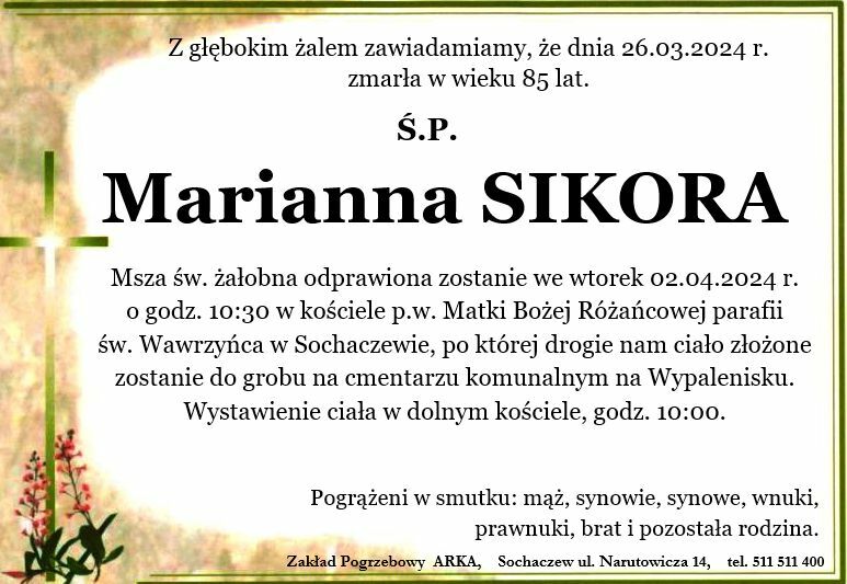 Nekrolog - Marianna Sikora